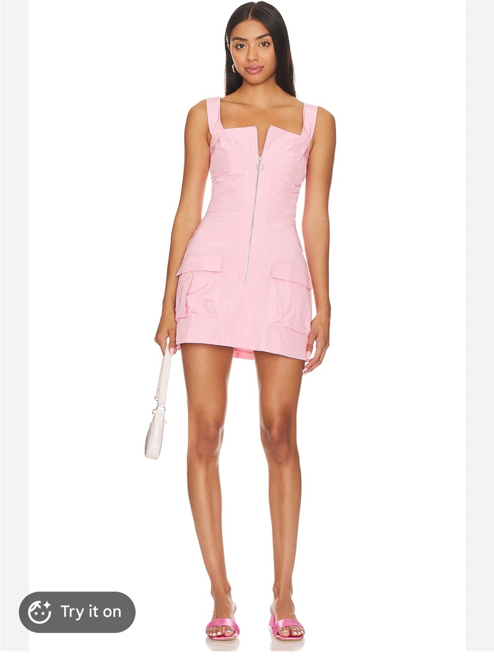 Amanda Uprichard Light Pink Zip-Front Mini Dress L